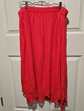 Red Skirt with Lace Hem